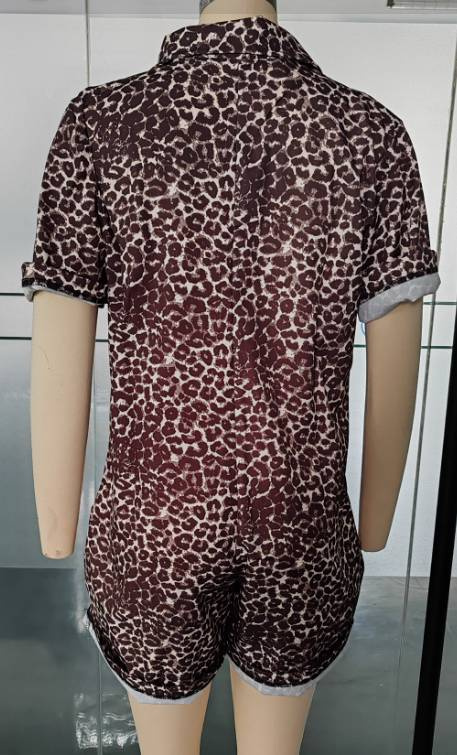 New Women's print holiday style lapel design shirt shorts suit women_autovado.com