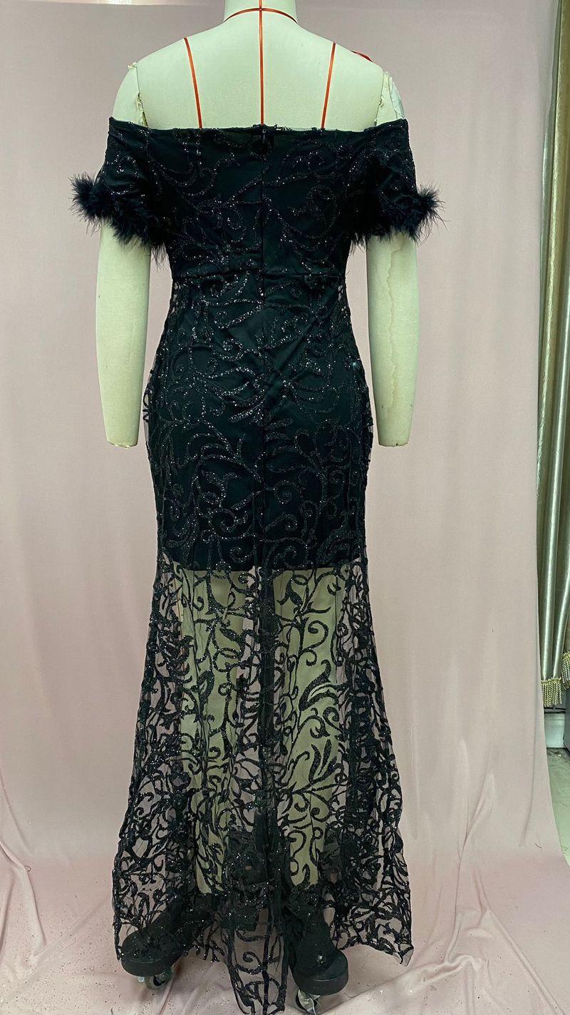 Women's Dress One Shoulder Sequin Slim Hip Mermaid Evening Dress_autovado.com