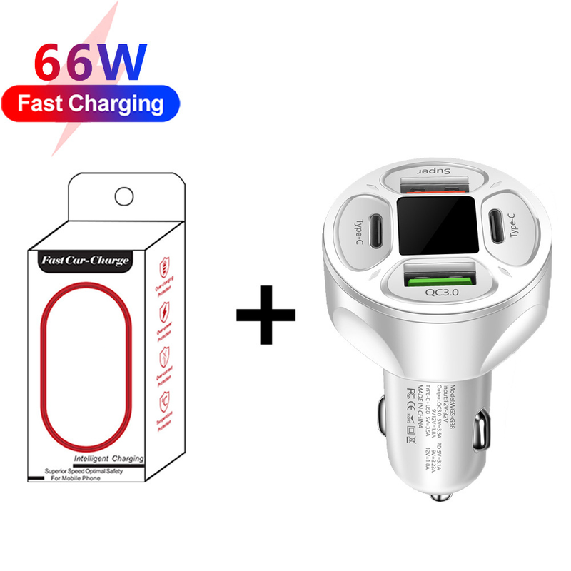 66W 2USB+2Type-c digital display car charger supports super fast charging car charger fast charging car charger_autovado.com
