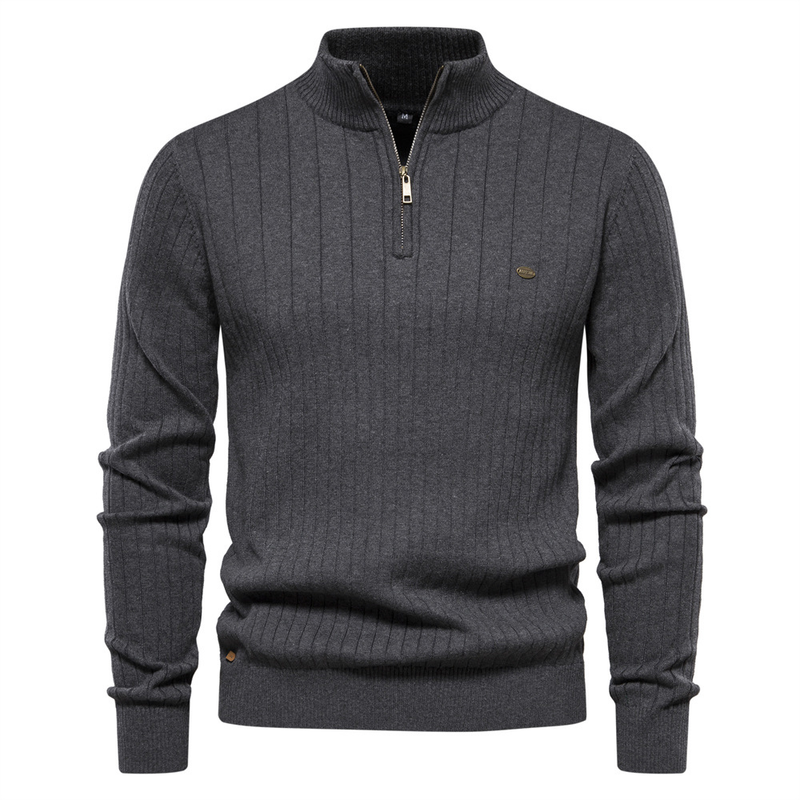 Man's clothing Stand collar men's sweater half zip solid color sweater quality men's wear_autovado.com