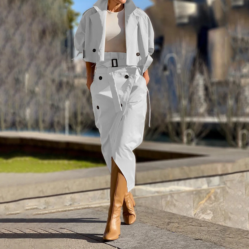 Women's Clothing New Versatile Casual Workwear Temperament Button Belt Suit Skirt_autovado.com