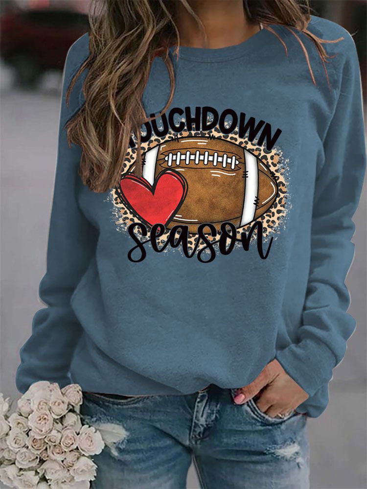 Women's Clothing Site Ready Stock Simple Pullover Crewneck Top T shirt TouchDown Print Loose Sweatshirt_autovado.com