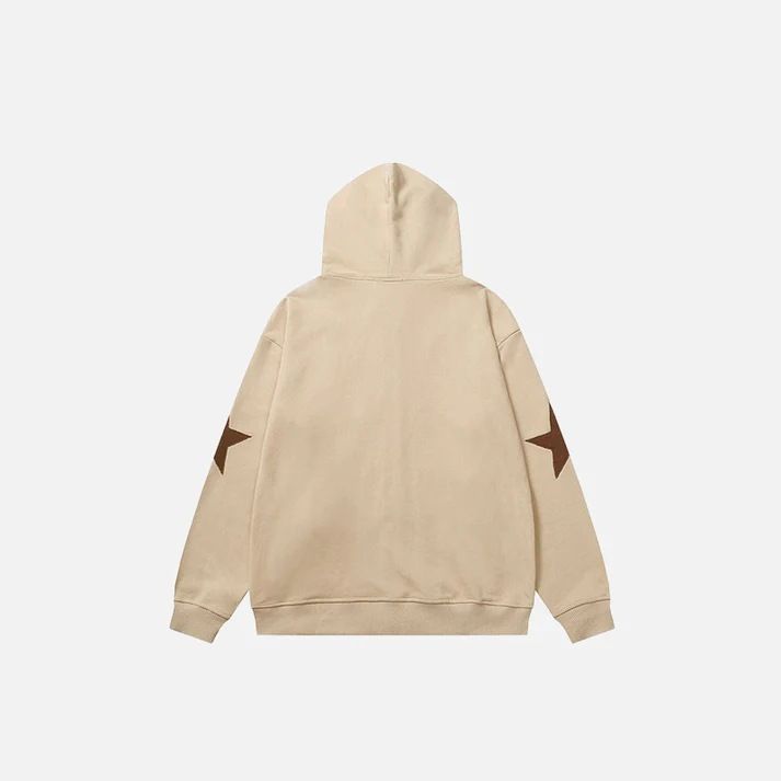 Street oversized loose fitting women's pentagonal star patch embroidered printed hoodie personality zipper sweater men's_autovado.com