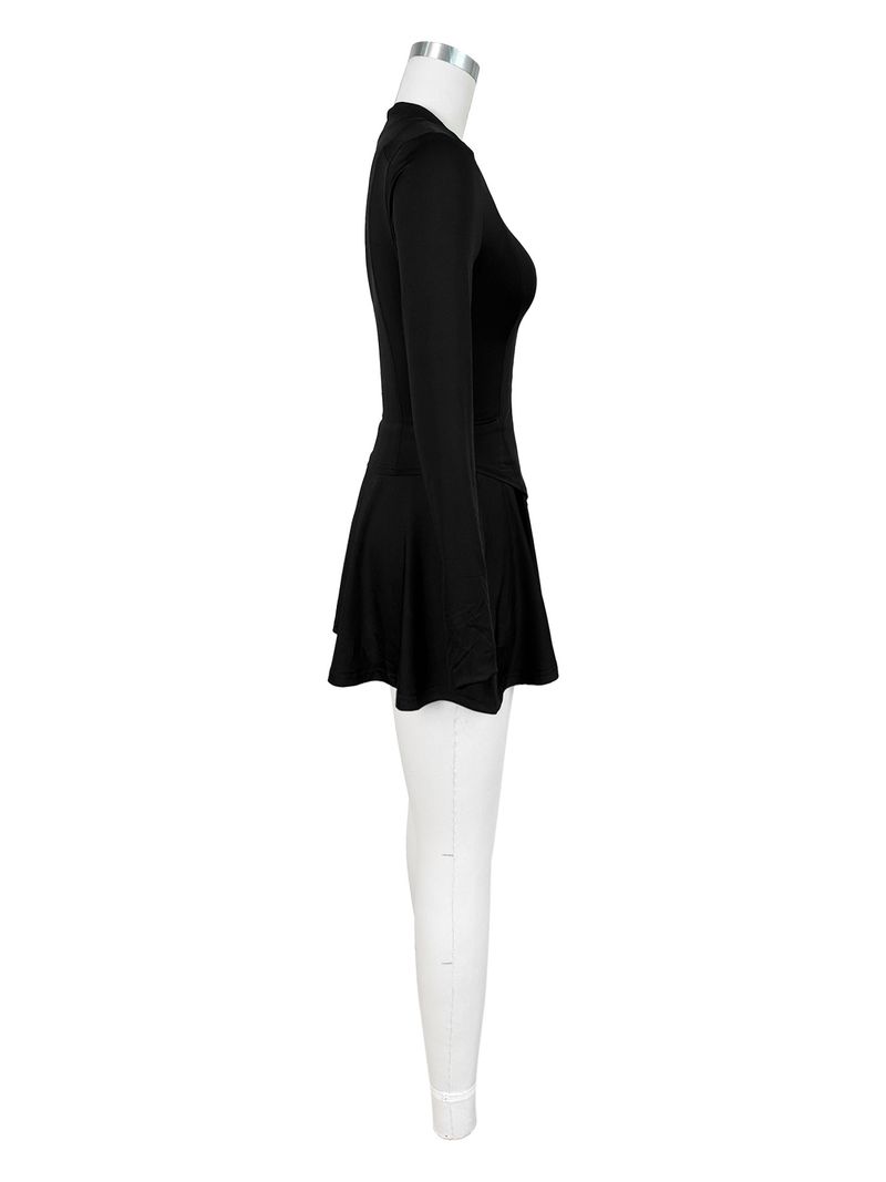 women's clothing sports casual tight waist long sleeve flared skirt two piece suit (with safety pants_autovado.com