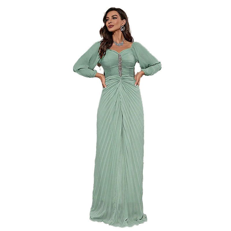 Women's fashion autumn new dress temperament chiffon banquet long skirt evening dress_autovado.com
