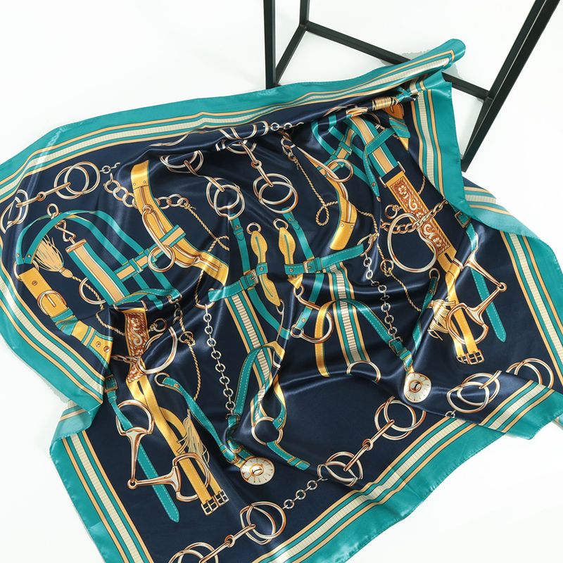 Unisex All vintage chain printed silk scarf satin color 90cm fashion square shawl woman_autovado.com