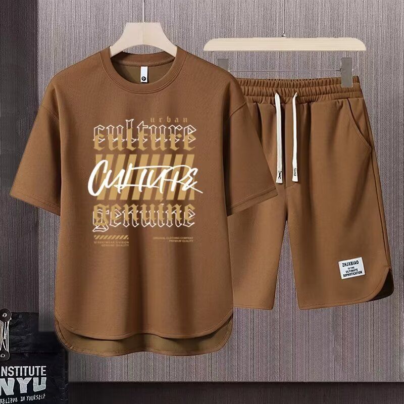 Men's Clothing 2024 Waffle Casual Summer Suit Men's Loose Teen Short sleeved T shirt Shorts Handsome Two piece Suit_autovado.com