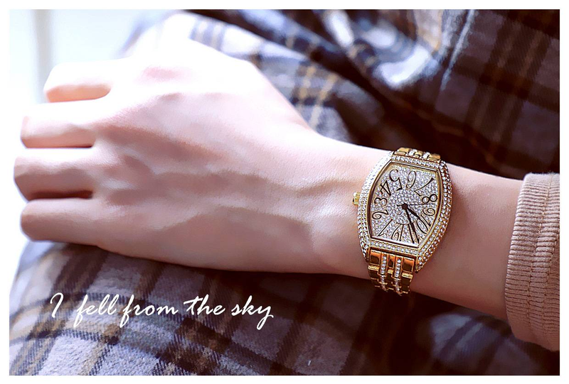 Classic barrel shaped full diamond inlaid luxury women's watch, banquet party jewelry_autovado.com