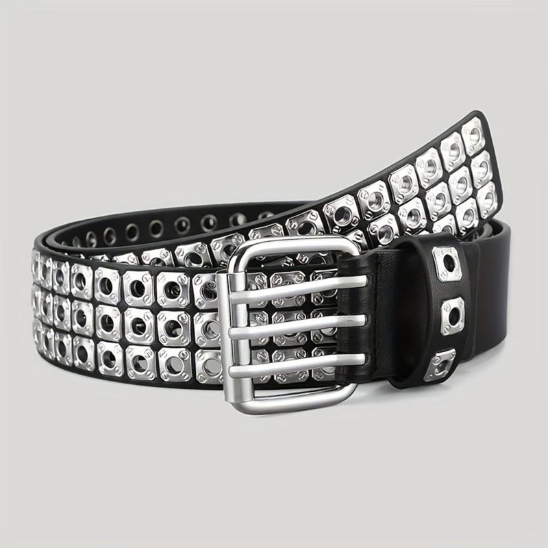 HOT Retro Square Rivet With Double Row Needle Buckle Women'S Belt Hip-Hop Rock Punk Y2k Style Jeans Men'S And Women'SBelt_autovado.com