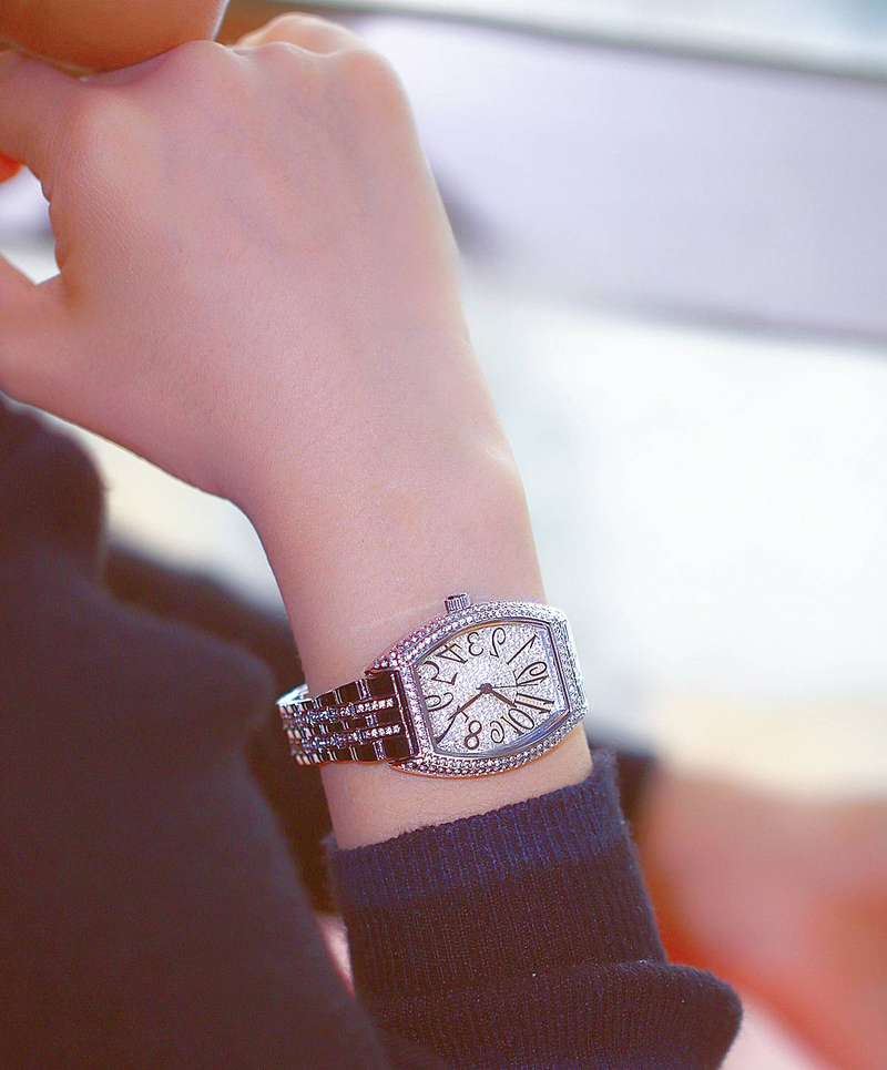 Classic barrel shaped full diamond inlaid luxury women's watch, banquet party jewelry_autovado.com
