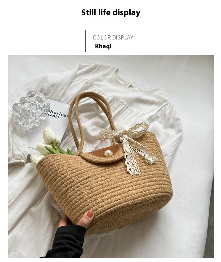 Chic Handbags 2024 New Woven Holiday Shoulder Bag Fashionable and Versatile Large-capacity Tote Bag Beach Bucket Bag_autovado.com