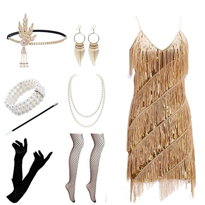 Tassel sequin evening dress 1920 retro party Gatsby dress_autovado.com