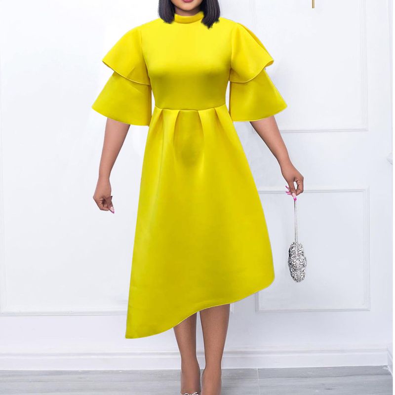 Women's Clothing women's new style double half turtleneck solid color large swing evening dress large size dress_autovado.com