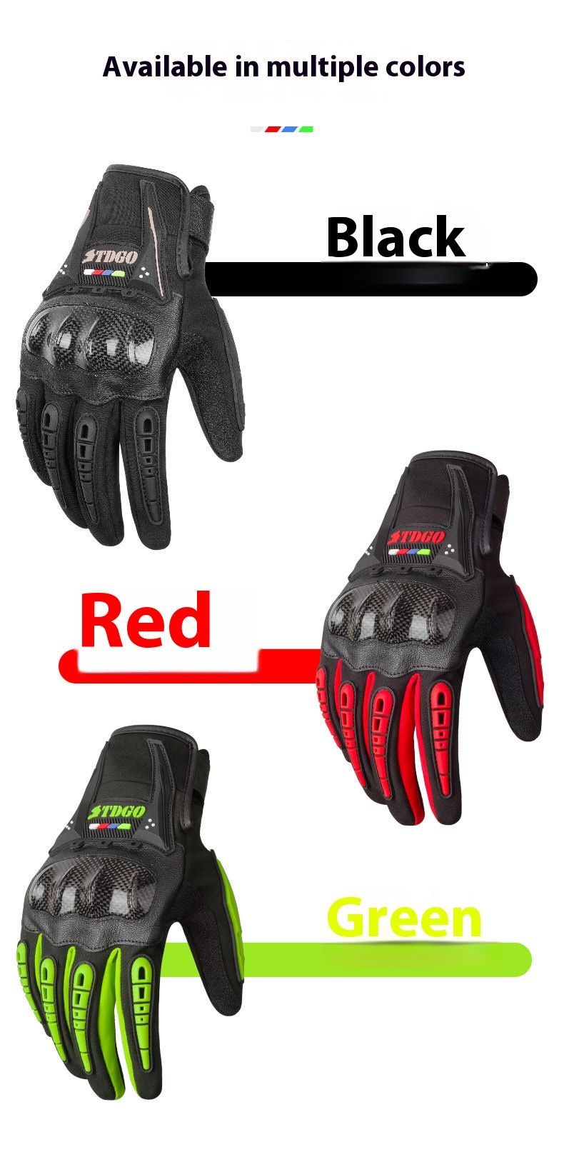 Motorcycle Gloves – All-Season Riding Gloves (Touchscreen, Anti-Slip, PE/Alloy/Carbon Shell, M/L/XL, Black/Red/Green)_autovado.com