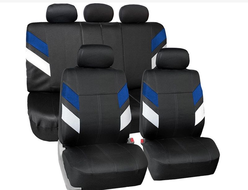 New splicing color Blue white sandwich Black PVC car seat cover_autovado.com
