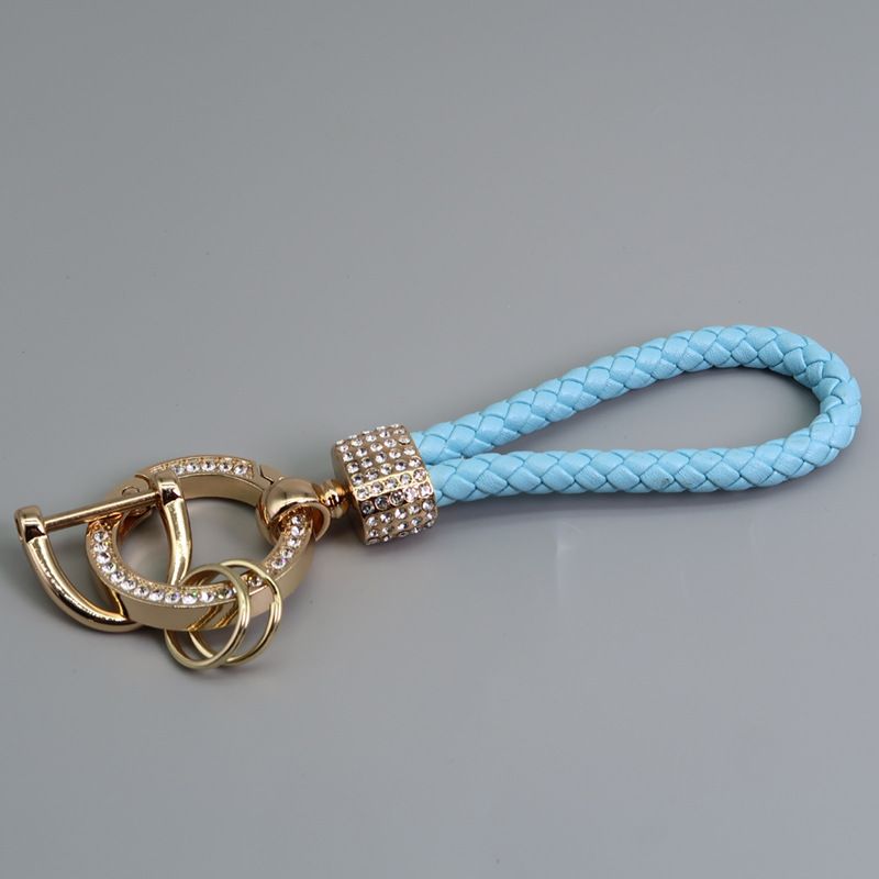 Car Keychain Pendant Diamond-encrusted Keychain Ring Hand Woven Leather Rope Anti-loss D Key Chain_autovado.com