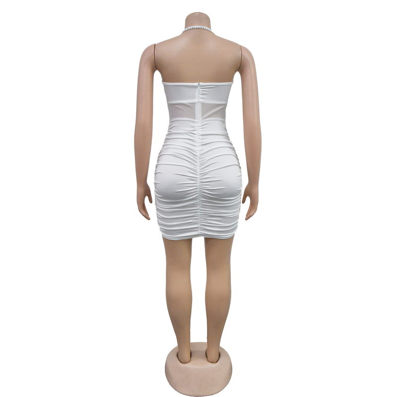 Women's solid color feather tube top sleeveless short skirt dress_autovado.com