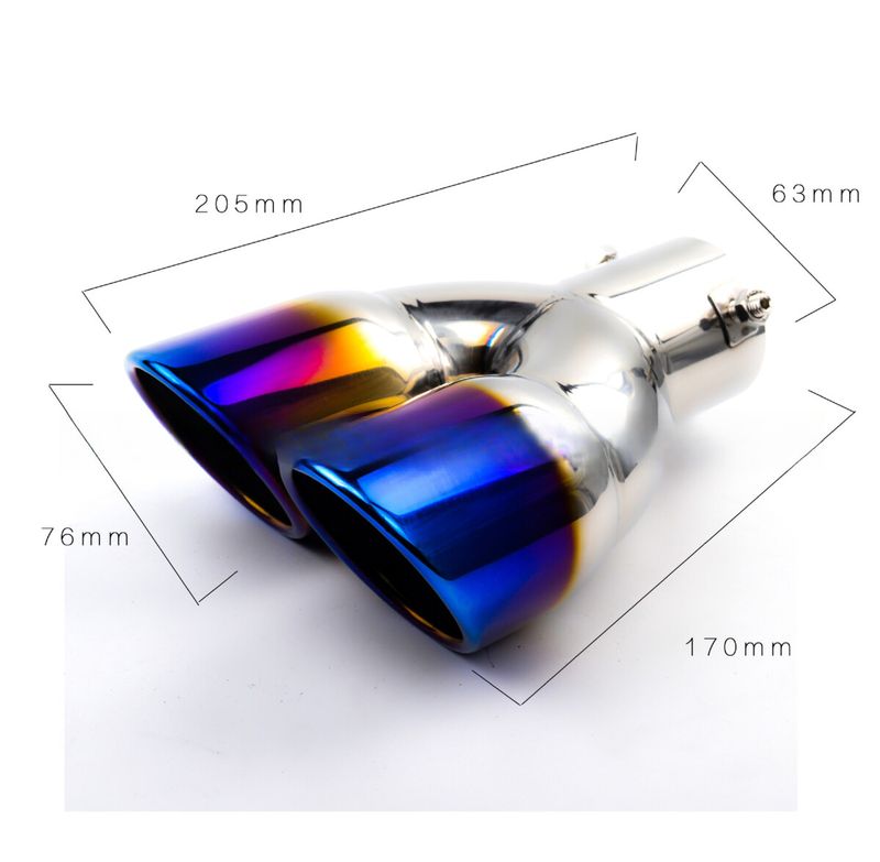 Cross-Border Hot-Selling Tail Thickened Stainless Steel Universal Model Blue Coated Slanted Double Row Car Exhaust Pipe_autovado.com