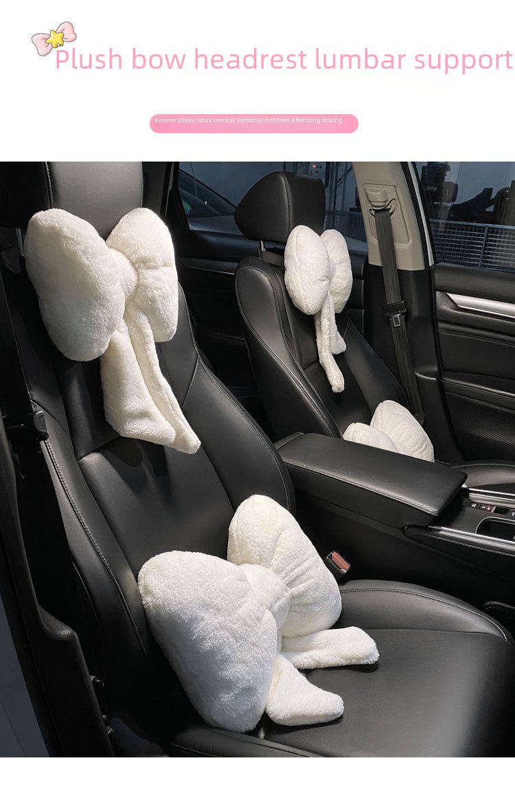 Car Winter Headrest Plush Neck Pillow Internet Popular Cute Bow Car Seat Winter Car Lumbar Headrest_autovado.com