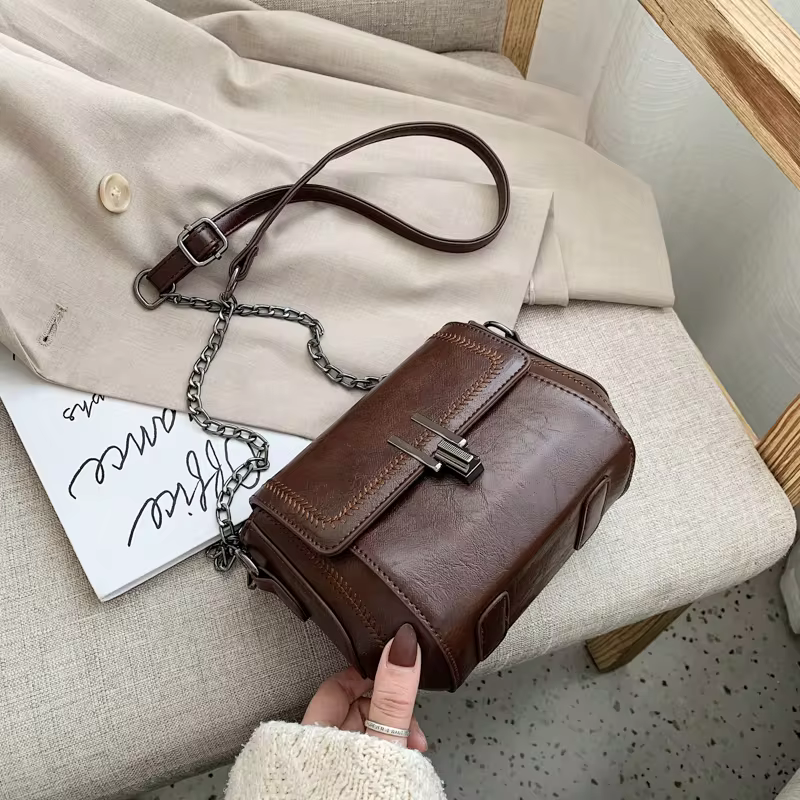 Vintage Trend Women's Crossbody Bag Chain Hasp Zipper PU Leather Square Shoulder Bags Chic Lady Versatile Pack_autovado.com