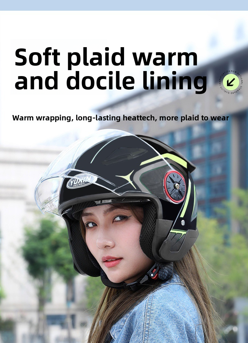 New National Standard Electric Vehicle Women's Four Season Universal Winter Anti Fog And Warm Half Helmet, Men's Double_autovado.com