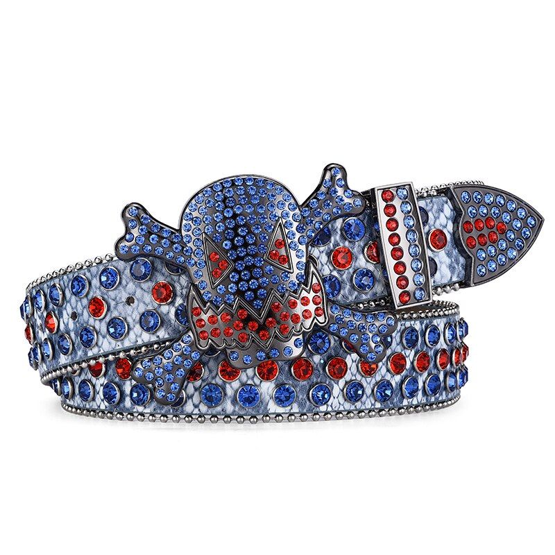 HOT Women's Jeans Skull Head Buckle Rhinestone Y2K Shiny Rivet Design Pu Artificial Diamond Punk Rock Men's Belt_autovado.com