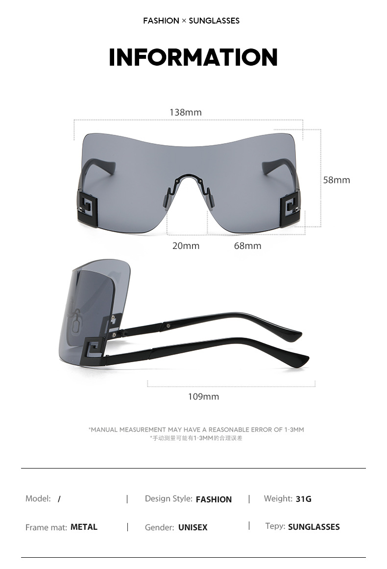 Unisex Big frame one-piece sunglasses Y2K personality Everything sunglasses_autovado.com