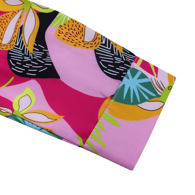 Women's Fashion Print Two-piece Suit Lapel Tie Shirt Wide Leg Pants Suit_autovado.com