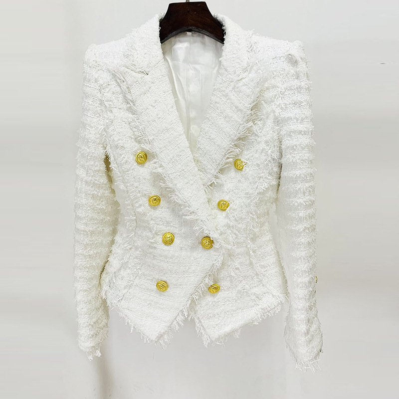 Women's New Style Star Fashion Fringed Tweed Slim Blazer_autovado.com