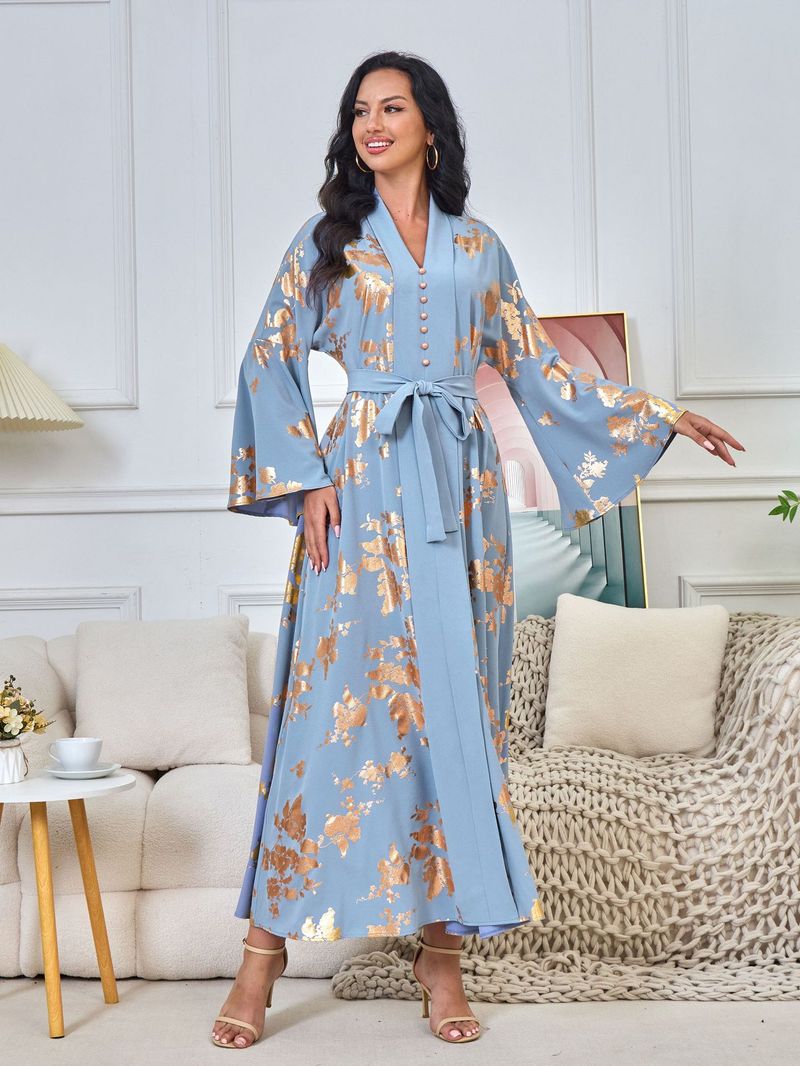 Women's Clothing Middle Eastern Muslim women's fashion new style gold stamped evening dress Arabic dress Kaftan robe_autovado.com