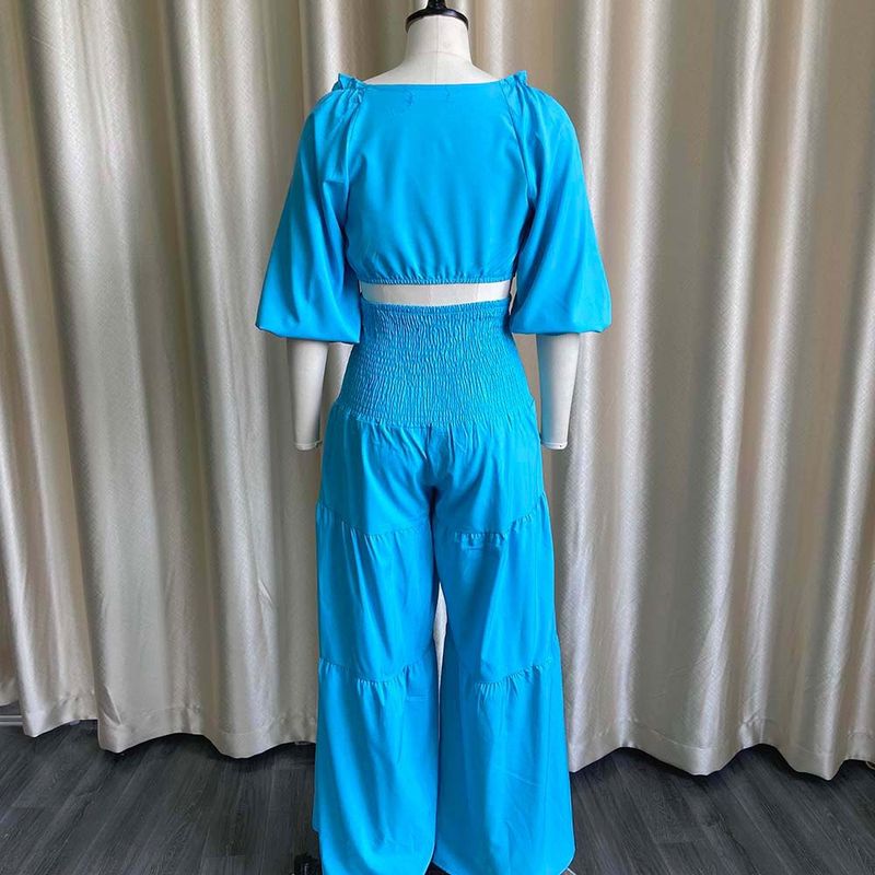Women's Clothing women's summer fashion casual street suit pleated sexy solid color foreign trade two piece suit_autovado.com