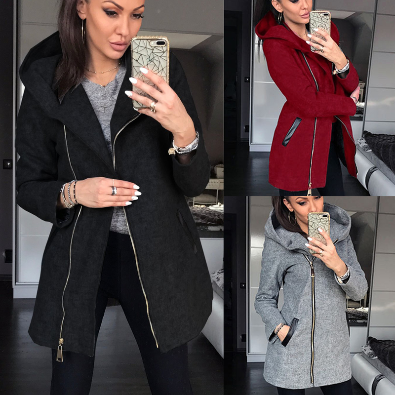 Women's Clothing fashion side zipper plus velvet coat hooded jacket sweatshirt women_autovado.com