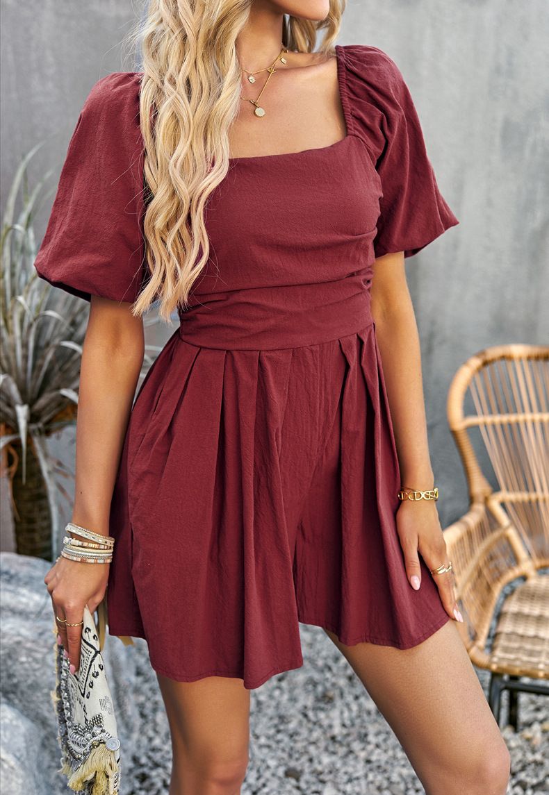 Women's Clothing Solid Color Jumpsuit Collar Jumpsuit Shorts_autovado.com