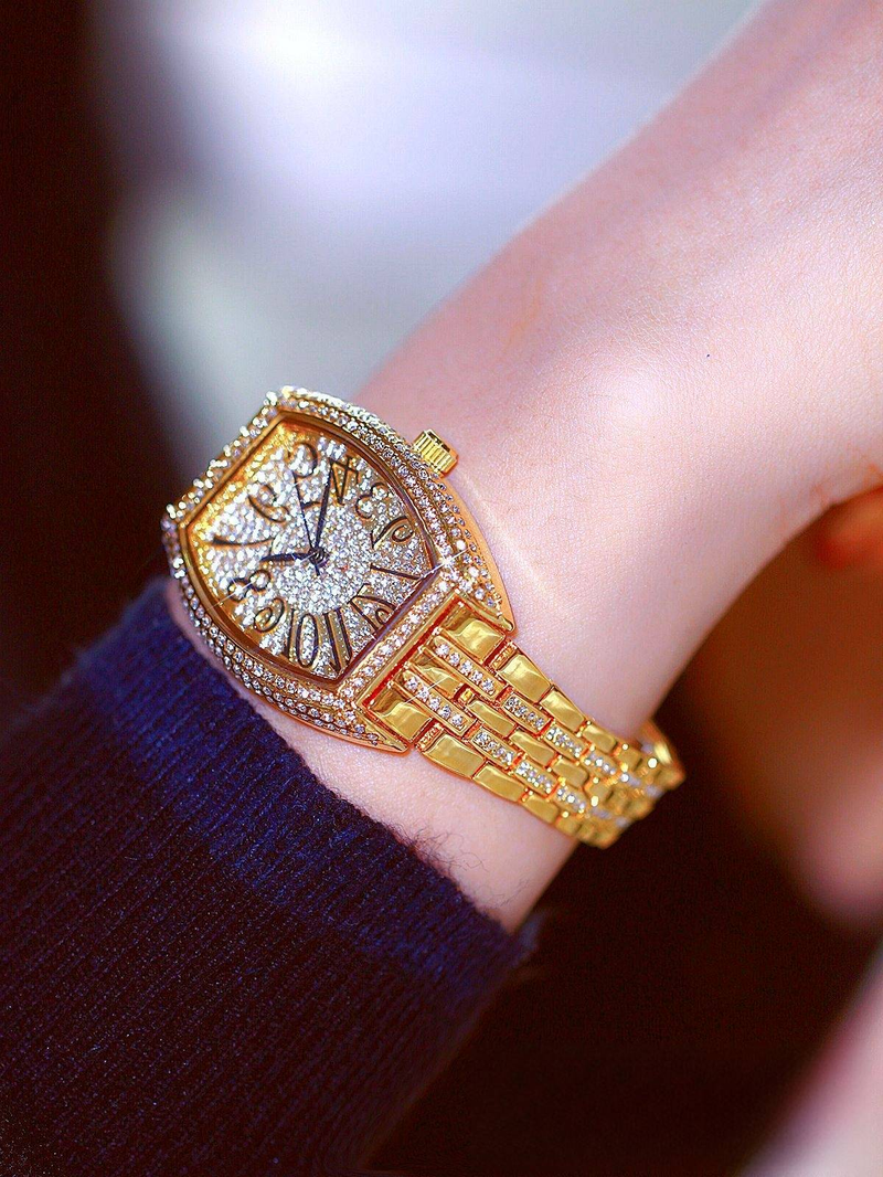 Classic barrel shaped full diamond inlaid luxury women's watch, banquet party jewelry_autovado.com