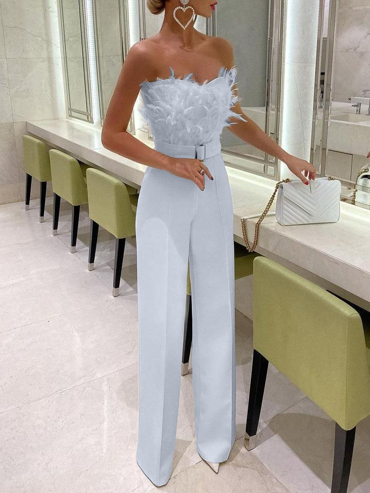 Spring and Summer European and American Feather Tube Top Sexy Fashion Jumpsuit_autovado.com