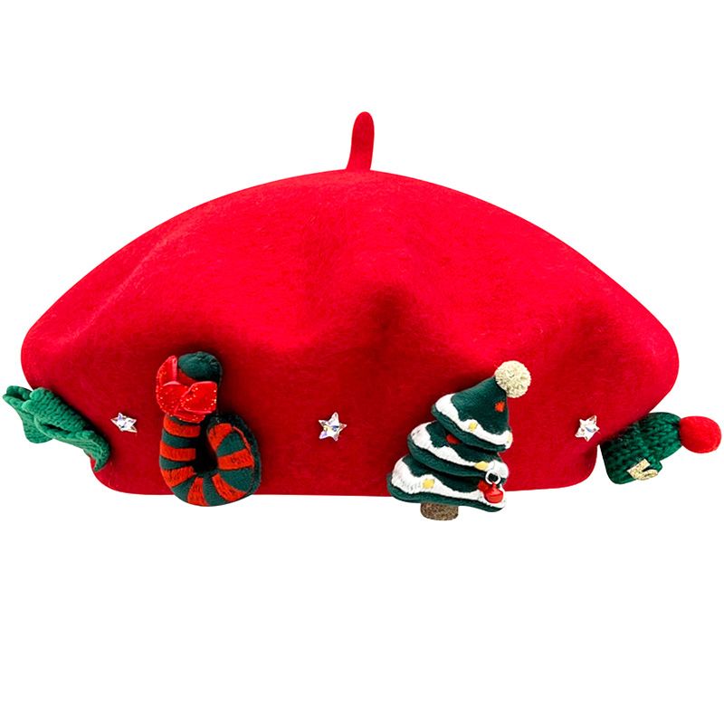 Hot Sale Christmas Wool Beret Cap Vintage Female Winter Warm Red Green Painter Hat For Women Xmas Party Dress Up Headwear New_autovado.com