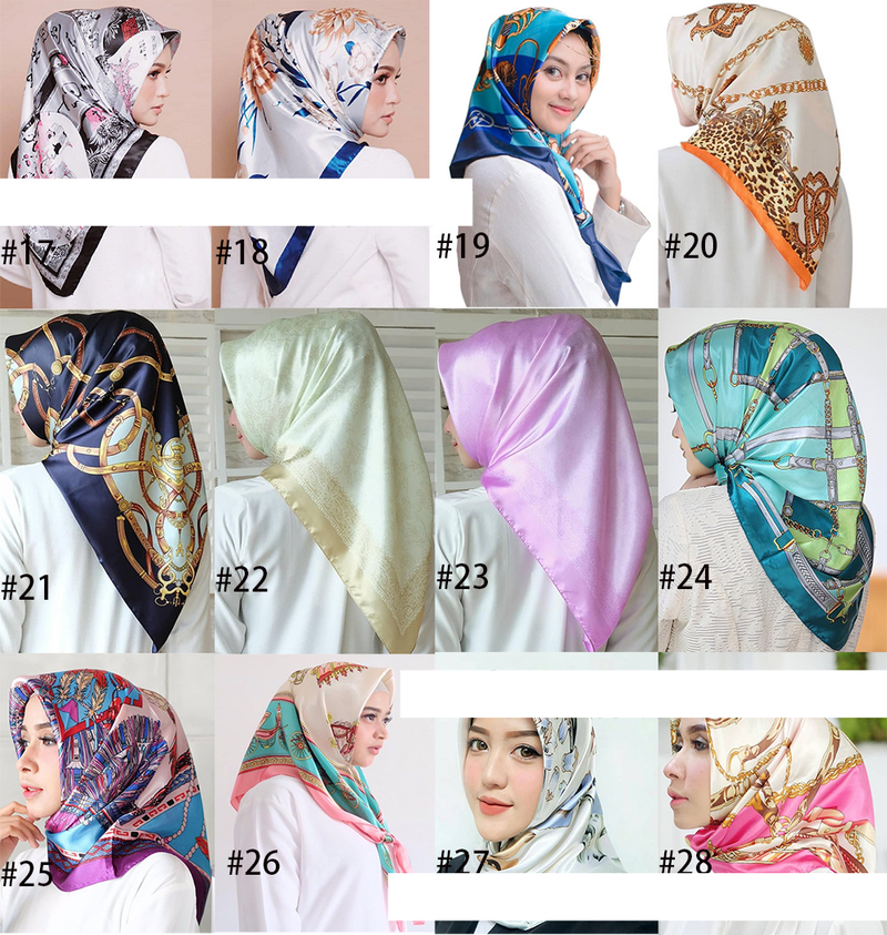 Unisex All vintage chain printed silk scarf satin color 90cm fashion square shawl woman_autovado.com