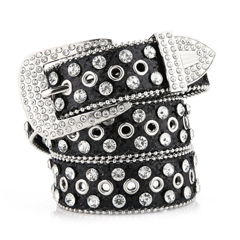HOT Goth Women PU Leather Straps Rhinestones Belts Cowgirl Y2K Girls Fashion Belt for Jeans Men_autovado.com
