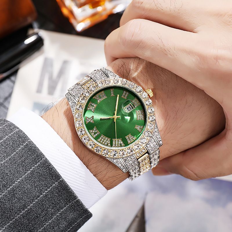 Men's And Women's Watch Steel Band Hiha Roman Scale Diamond Calendar Student Quartz Wristwatch_autovado.com