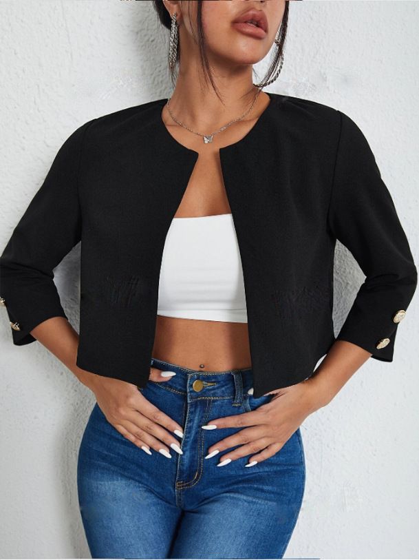 Women's Clothing Fashion Casual Temperament Commuter Niche Top Round Neck Jacket _autovado.com