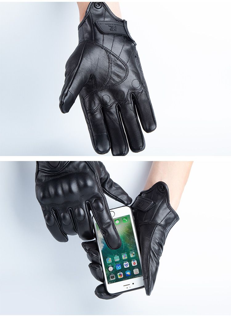 Motorcycle Genuine Leather Gloves Autumn Winter Men Women Sheepskin Protective Anti-Slip Outdoor Motorbike Riding_autovado.com