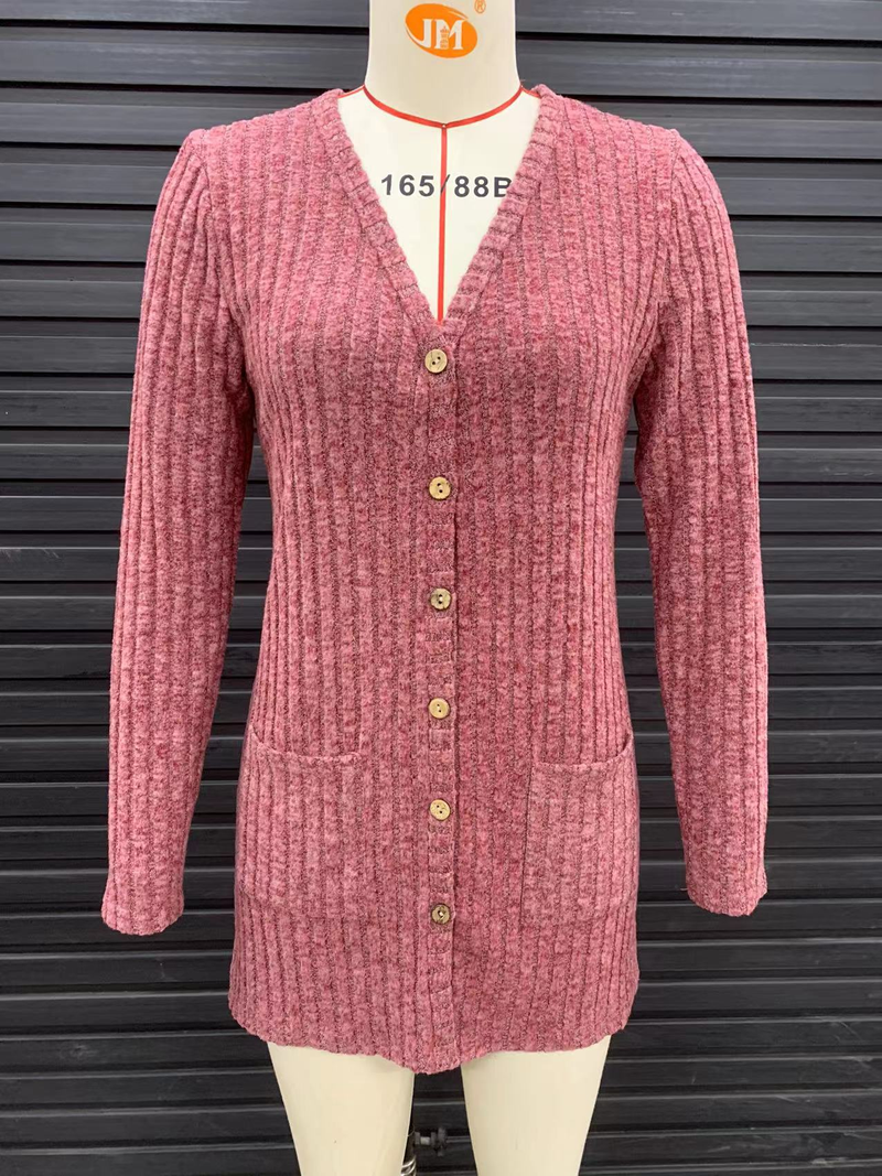 New women's clothing women's brushed pit strip solid color long-sleeved women's cardigan jacket_autovado.com