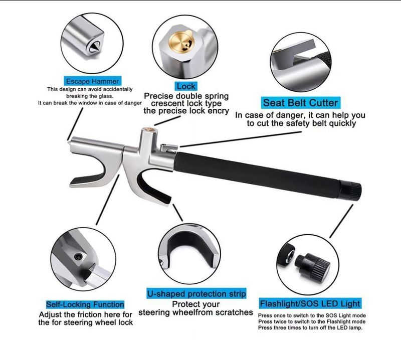 New Car Steering Wheel Multifunctional Adjustable Telescopic Security Anti-theft Thickened Window-breaking Metal_autovado.com