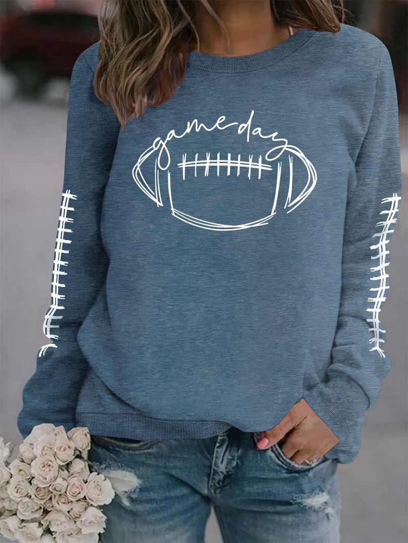 Women's Clothing new autumn game day print fashion sweater spot trend long sleeve_autovado.com