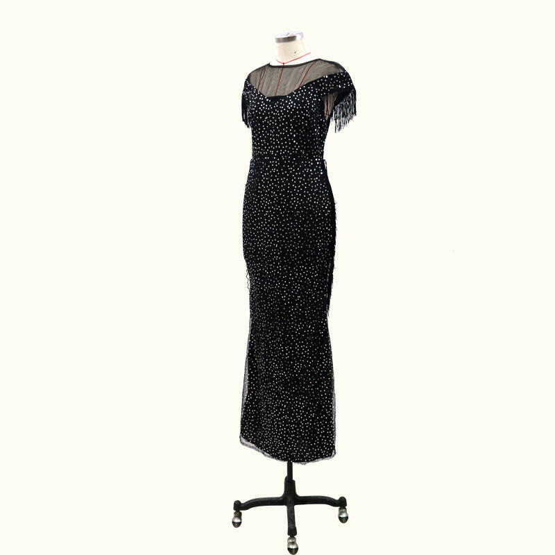 Women's Clothing new women's dress raglan sleeve sequin dress long dress_autovado.com