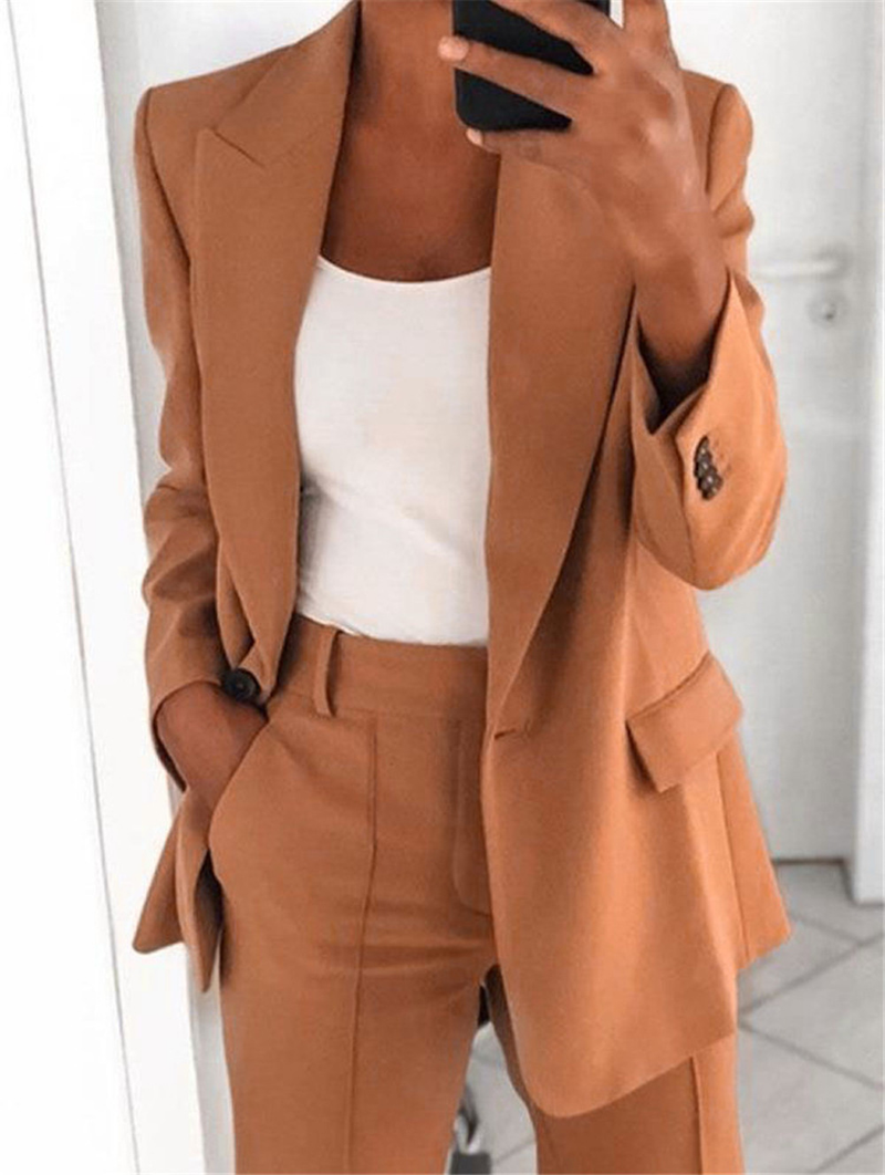 Women's Fashion Lapel Cardigan Temperament Suit Jacket Pants Suit_autovado.com