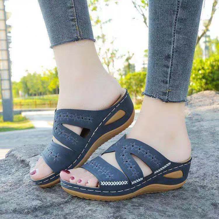 Women's fashion wedge heel platform retro sandals women's shoes plus-size slippers_autovado.com