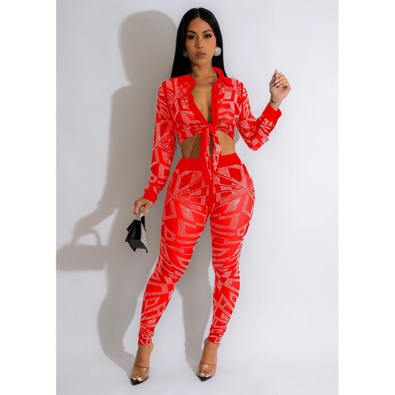 Women's Clothing fashion women's solid color mesh hot diamond long-sleeved trousers two-piece set_autovado.com