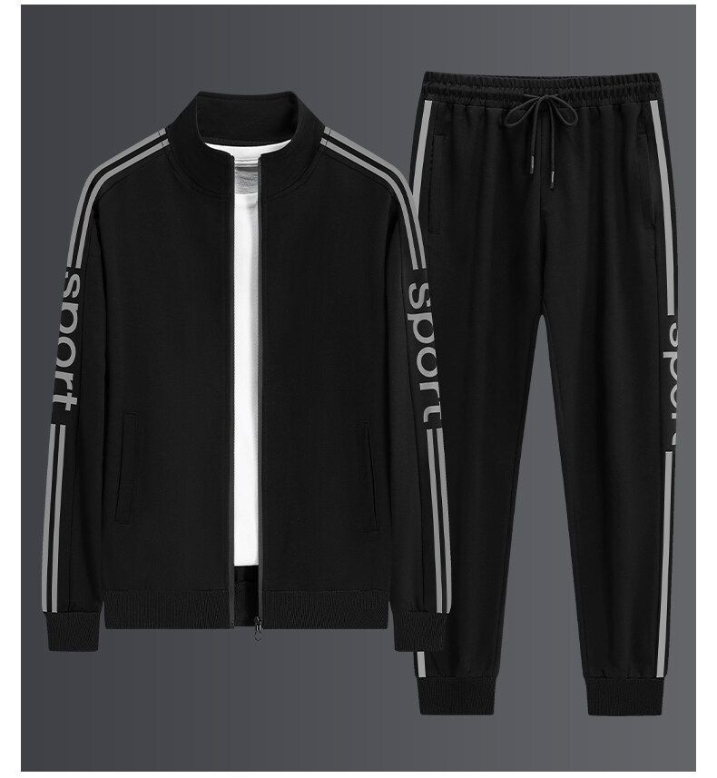 Men's Clothing sports suit men's spring and autumn sweatshirt outdoor running leisure two piece suit loose trend plus size jacket_autovado.com