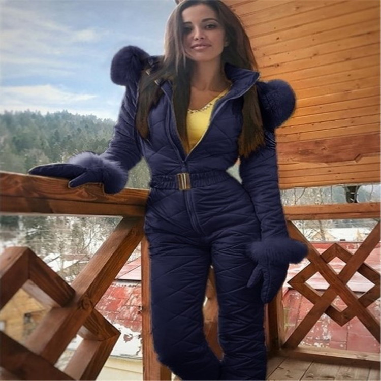 Women's ski suit jacket hooded outdoor sports jumpsuit zipper women's ski suit_autovado.com